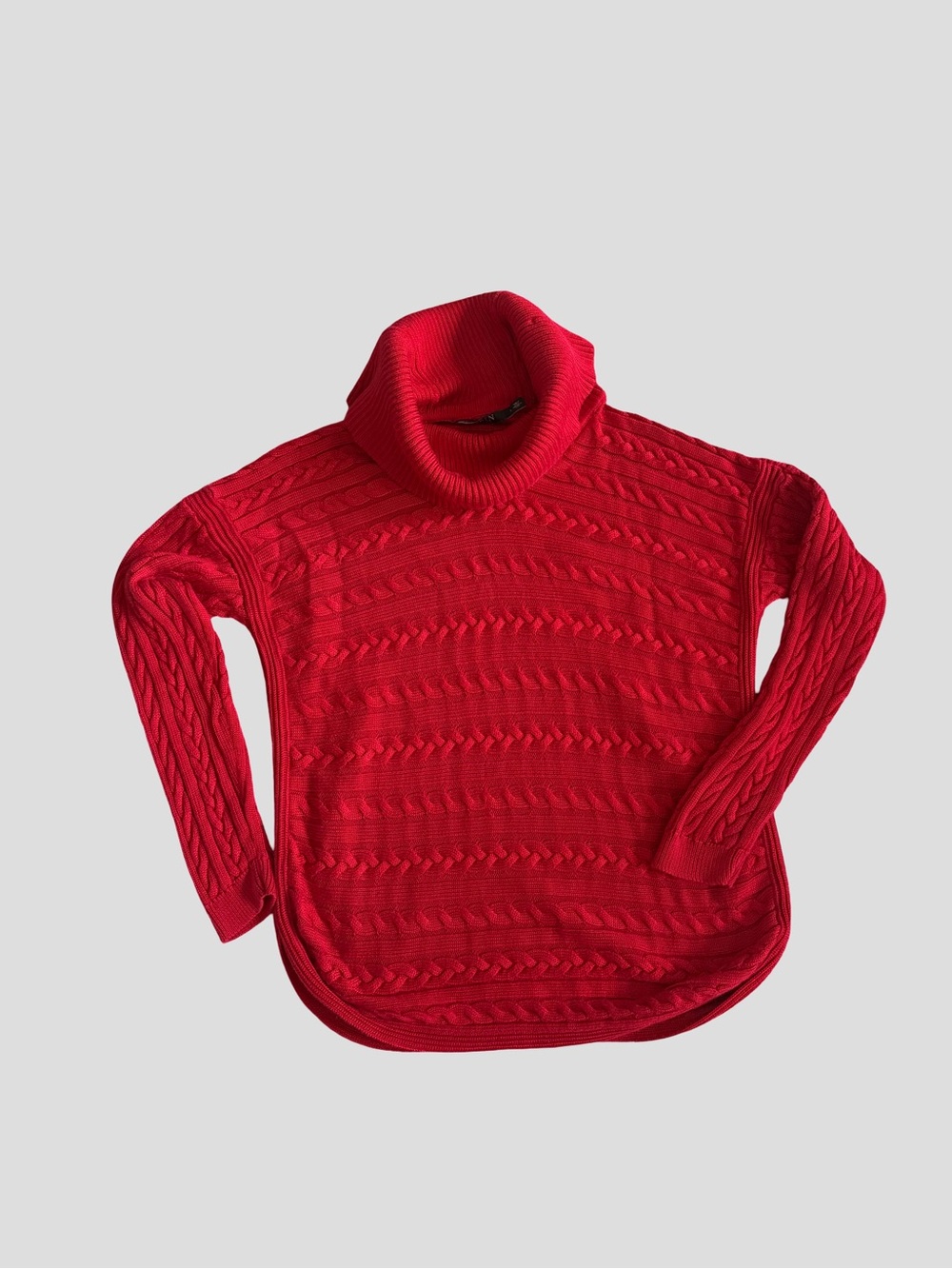 Vintage Ralph Lauren Red Cable-Knit Turtleneck Sweater - Women Large